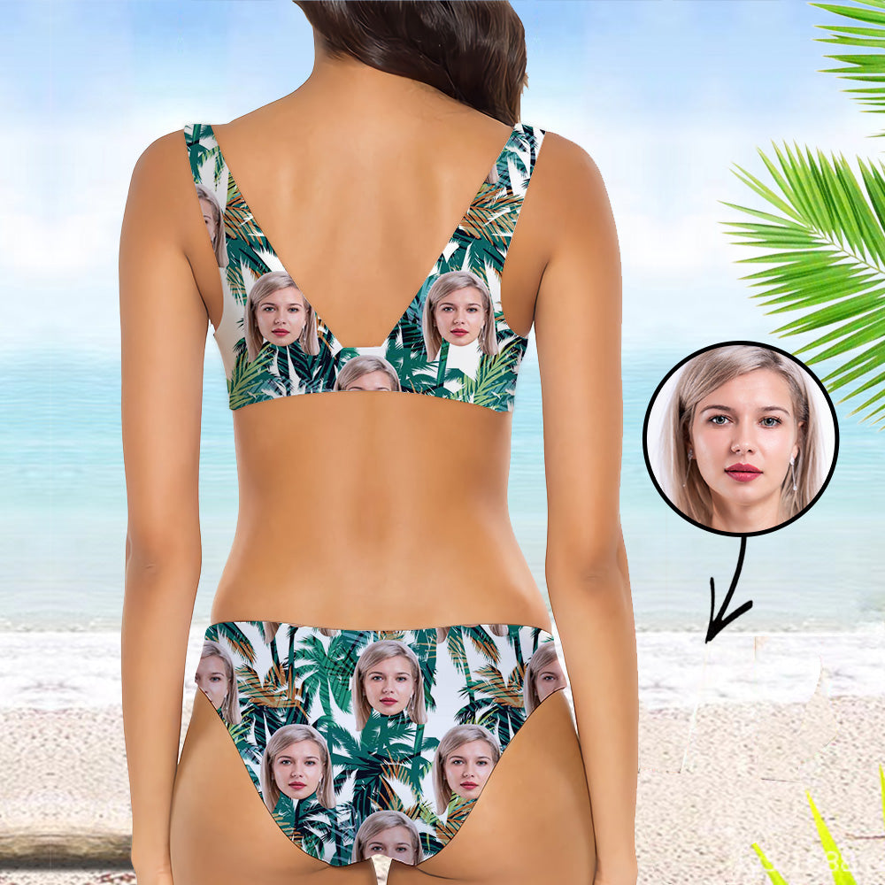 Custom Bikini Personlized Bikini Face Bikini Tropical Vegetation Face Personalized Bathing Suit For Women Bikini Set