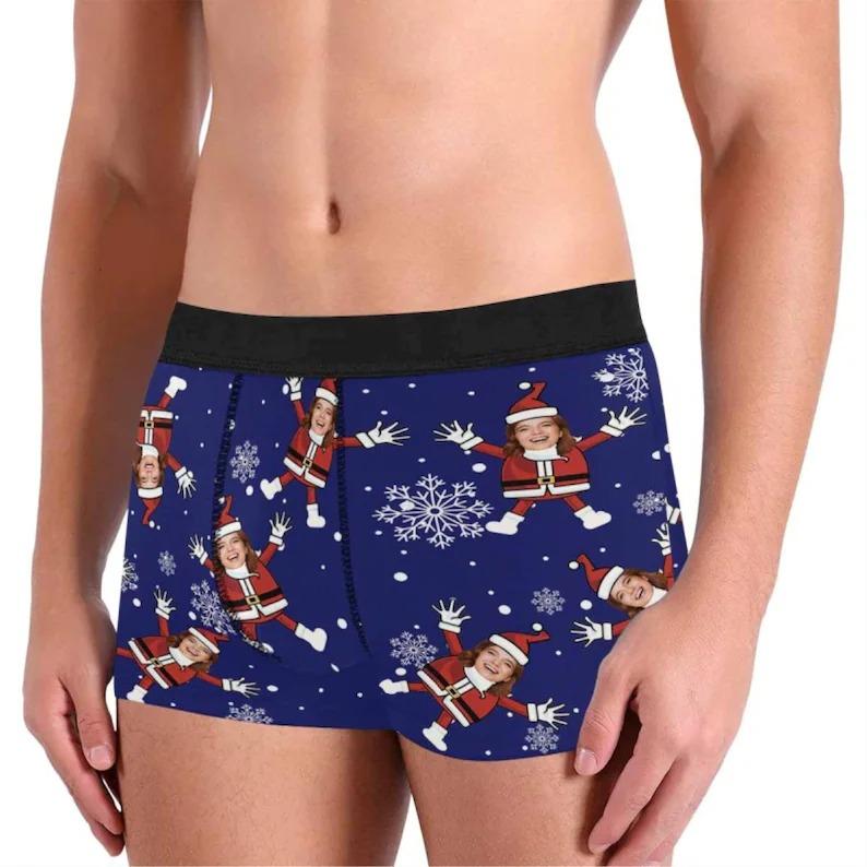 Custom Face Christmas Snow Men's Boxer Briefs Personalized Underwear Shorts