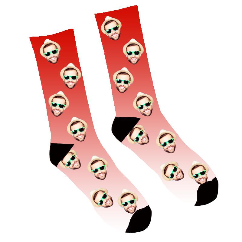 Custom Face Socks Gradient Red