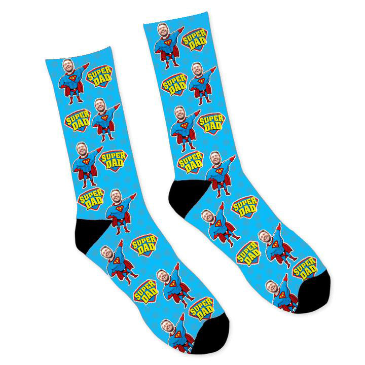 Custom Face Socks Super Hero Dad Photo Socks