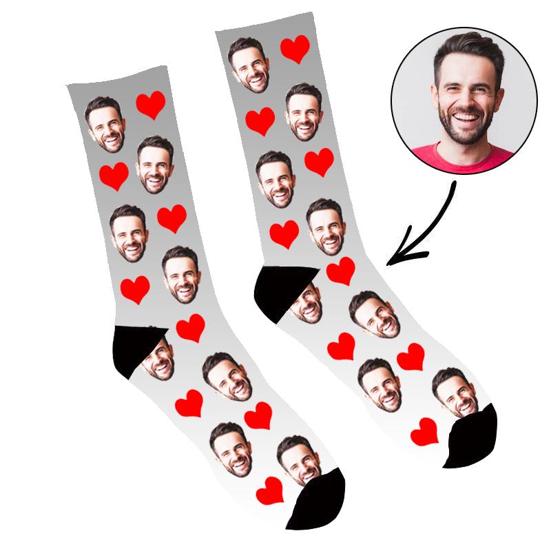 Custom Face Socks Gradient Heart Grey