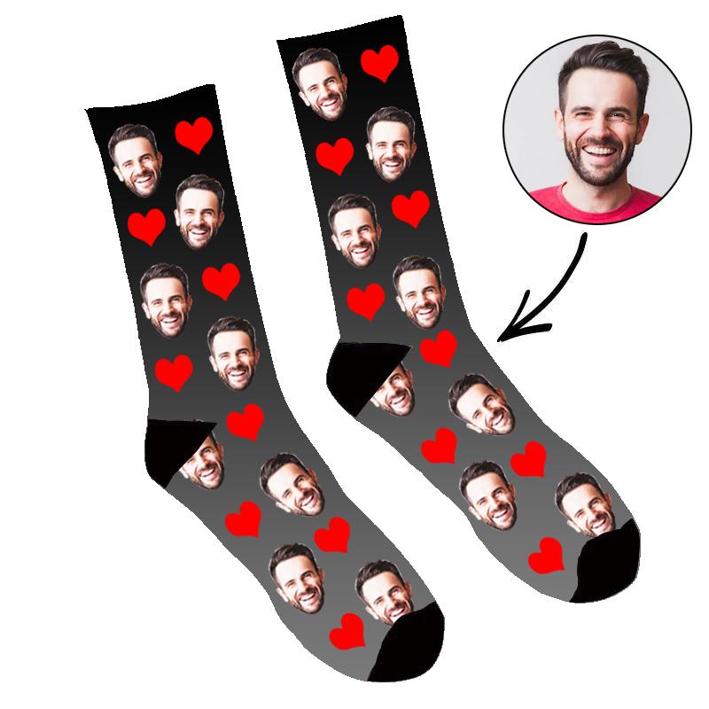Custom Face Socks Gradient Heart Black