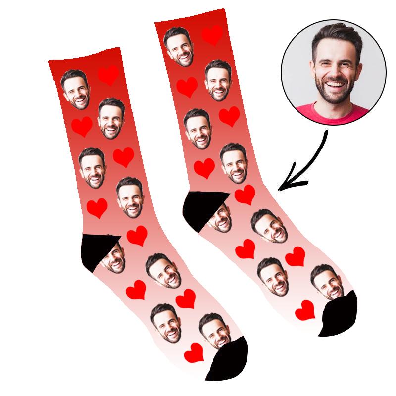 Custom Face Socks Gradient Heart Red