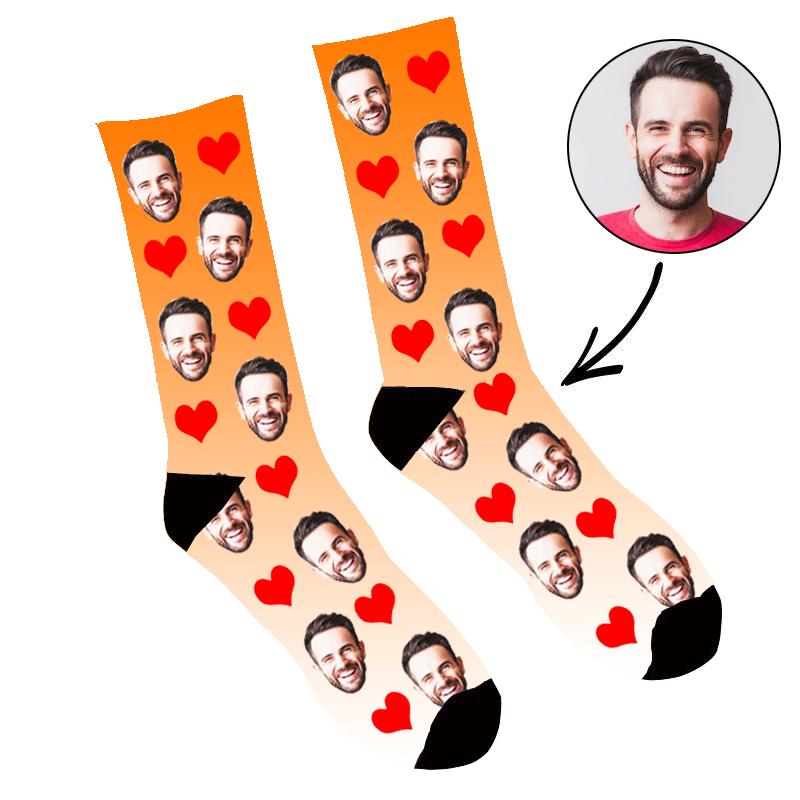 Custom Face Socks Gradient Heart Orange