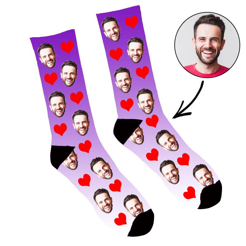 Custom Face Socks Gradient Heart Purple