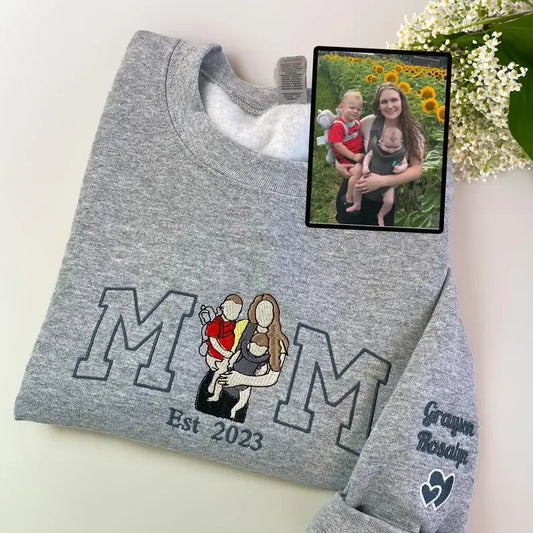 Personalized MAMA Embroidered Sweatshirt - Kids Names on Sleeve - Birthday Gift for Mom