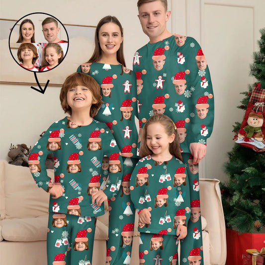 Custom Photo Pajamas Family Matching Set Christmas Matching Sleepwear Personalized Pajamas Hat And Snowflake