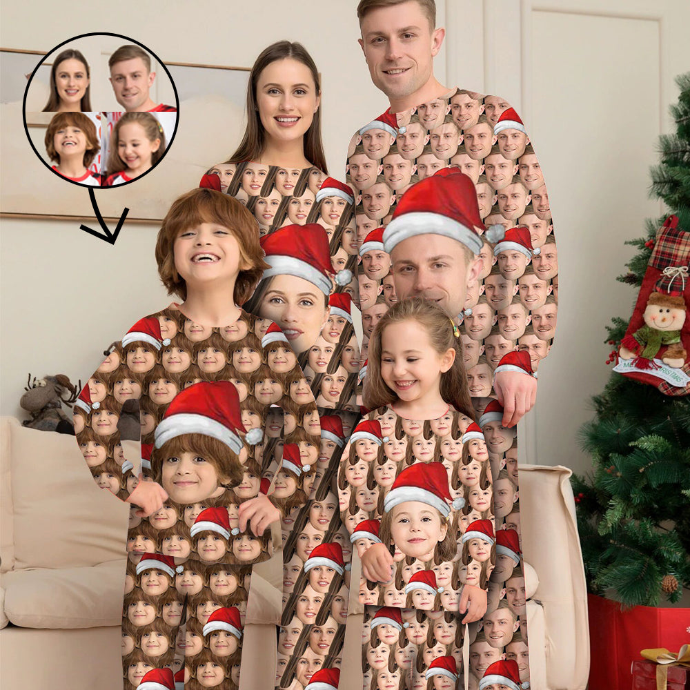 Custom Photo Pajamas Family Matching Set Christmas Matching Sleepwear Personalized Pajamas Funny Mash Face