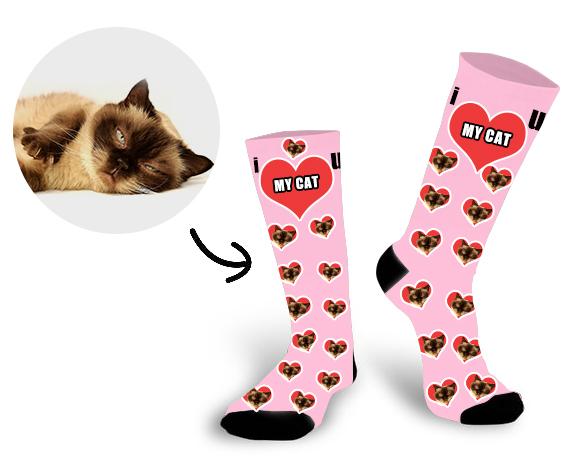 Custom Lovely Cat Face In The Heart Face Socks - Make Custom Gifts