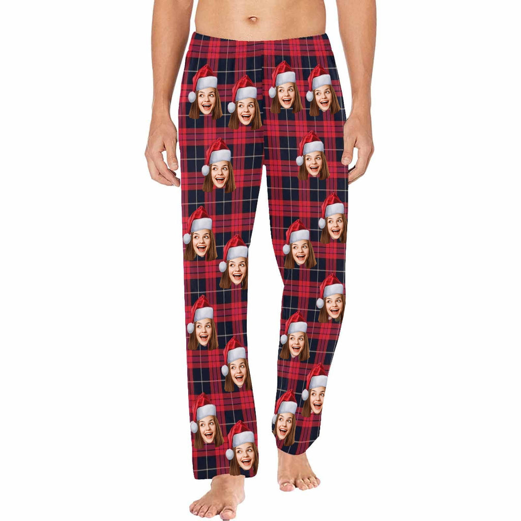 Face Pajamas Pants For Men Face On Pajamas Red Plaid Sleepwear Special Offer Christmas Gifts