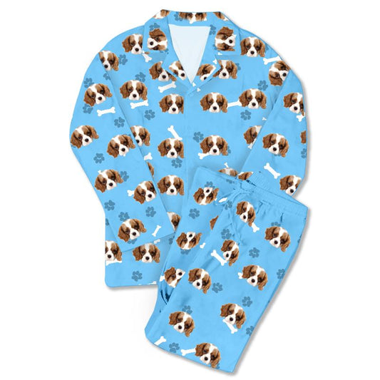 Custom Photo Pajamas Dog Footprint Blue