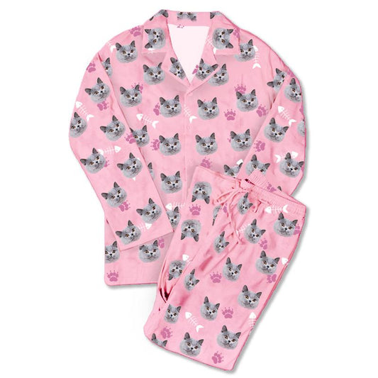 Custom Photo Pajamas Cat Footprint Pink