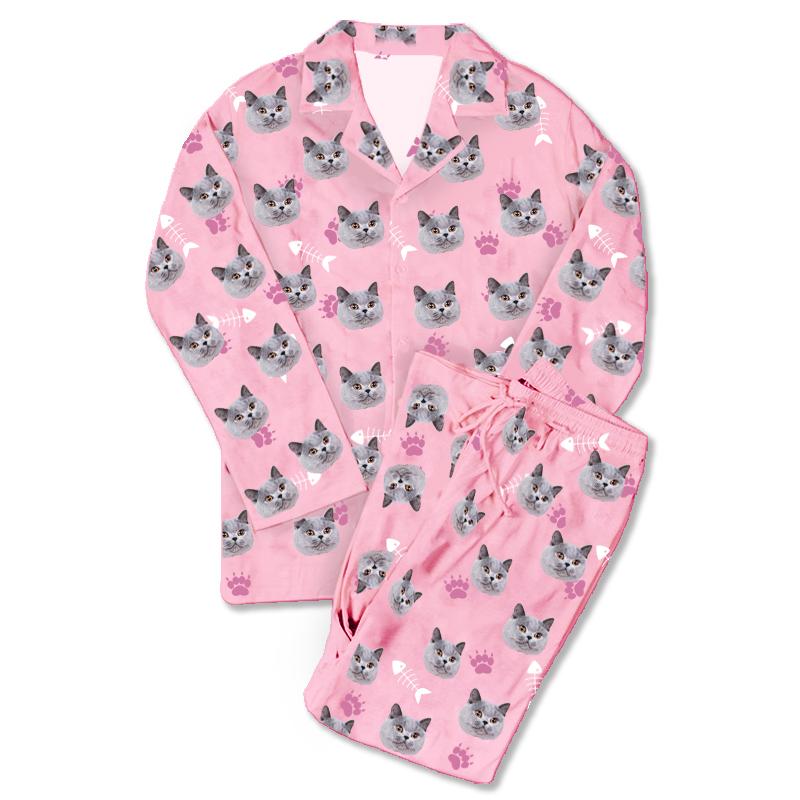 Pet Pajamas Custom Photo Pajamas Set Short Sleeve V-neck Pajama Women's Shorts Pajama Set Sleepwear Nightwear Dog Footprint Mother's Day Gifts