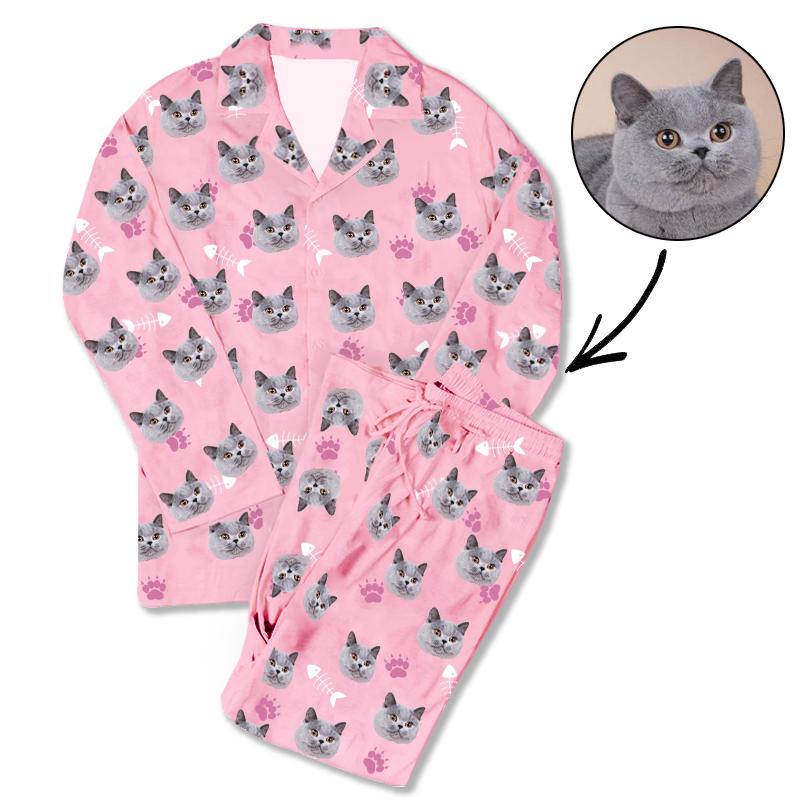 Custom Photo Pajamas Cat Footprint Pink