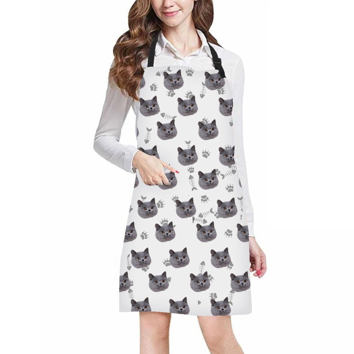 Custom Photo Apron Cat Footprint Face Apron White