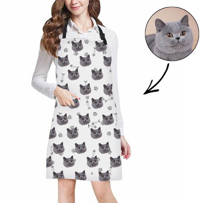 Custom Photo Apron Cat Footprint Face Apron White