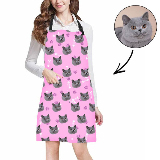 Custom Photo Apron Cat Footprint Face Apron Pink