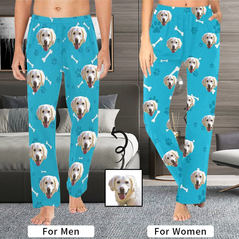 Custom Photo Pajamas Pants For Women Snowflake In Blue