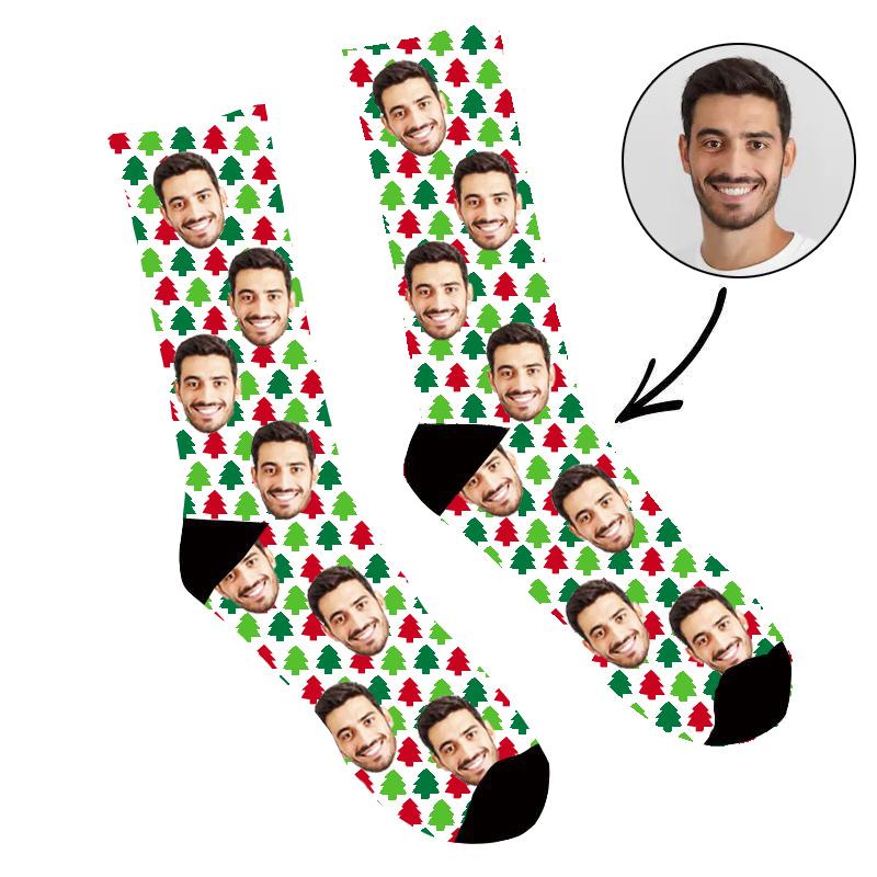 Custom Face Socks Christmas Trees Socks - Make Custom Gifts