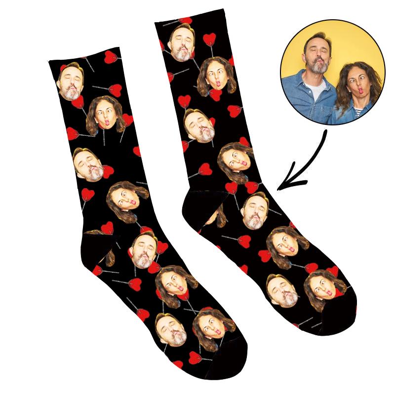 Custom Face Socks Heart Lollipops Socks - Make Custom Gifts