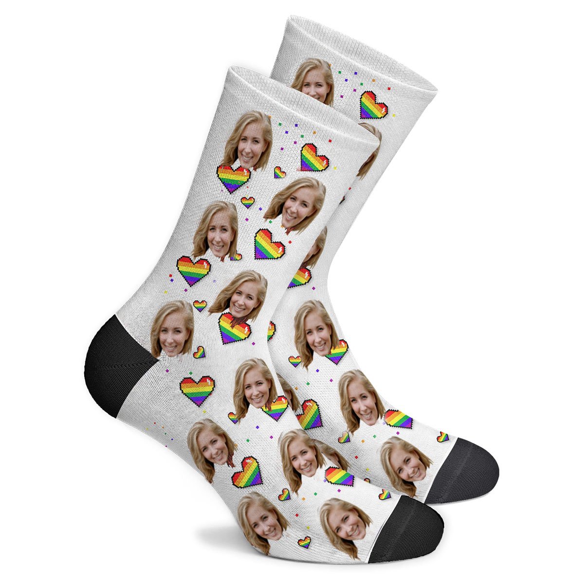 Custom Rainbow Heart Face Socks Photo Socks - Make Custom Gifts