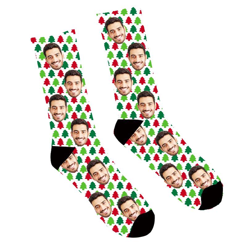 Custom Face Socks Christmas Trees Socks - Make Custom Gifts