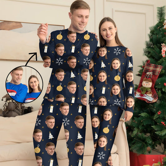 Custom Photo Pajamas Family Matching Set Christmas Matching Sleepwear Personalized Pajamas Snowflake And Lights