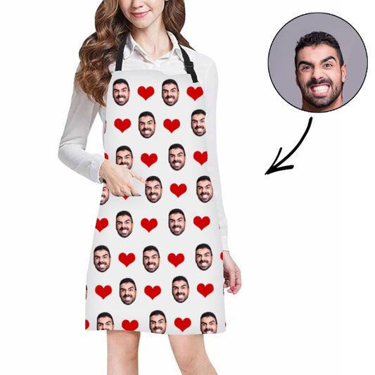 Custom Photo Apron Face Apron Heart White