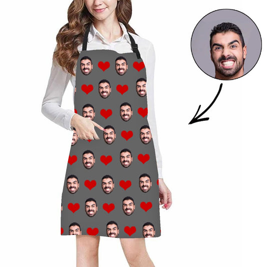 Custom Photo Apron Face Apron Heart Grey