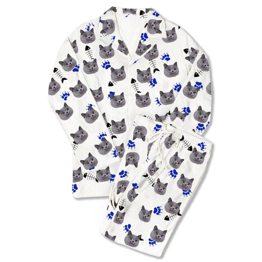 Custom Photo Pajamas Cat Footprint White