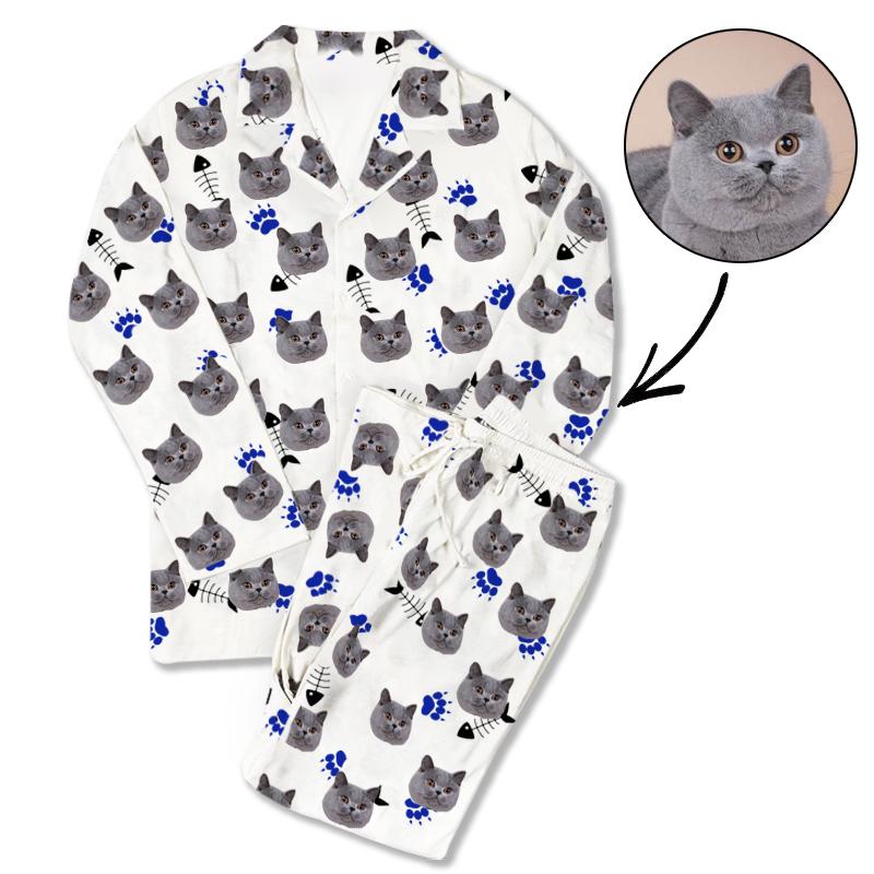Custom Photo Pajamas Cat Footprint White