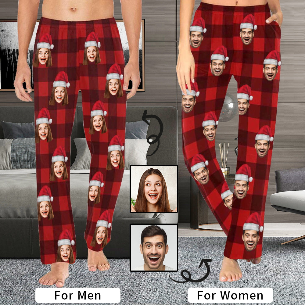 Face Pajamas Pants For Men Face On Pajamas Red Plaid Personalized Sleepwear Special Offer Christmas Gifts