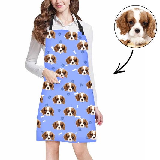 Custom Photo Apron Dog Footprint Face Apron Blue