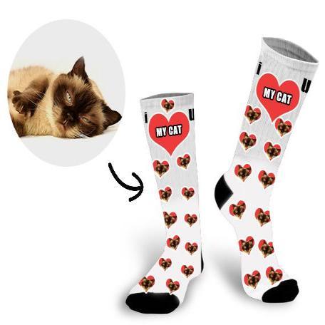 Custom Lovely Cat Face In The Heart Face Socks - Make Custom Gifts