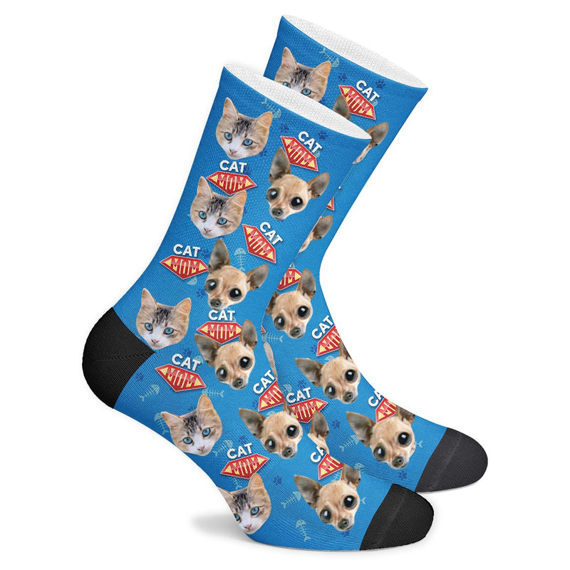 Custom Cat Super Mom Face Socks Photo Socks - Make Custom Gifts