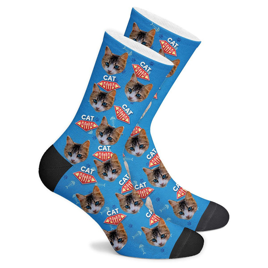 Custom Cat Super Mom Face Socks Photo Socks - Make Custom Gifts