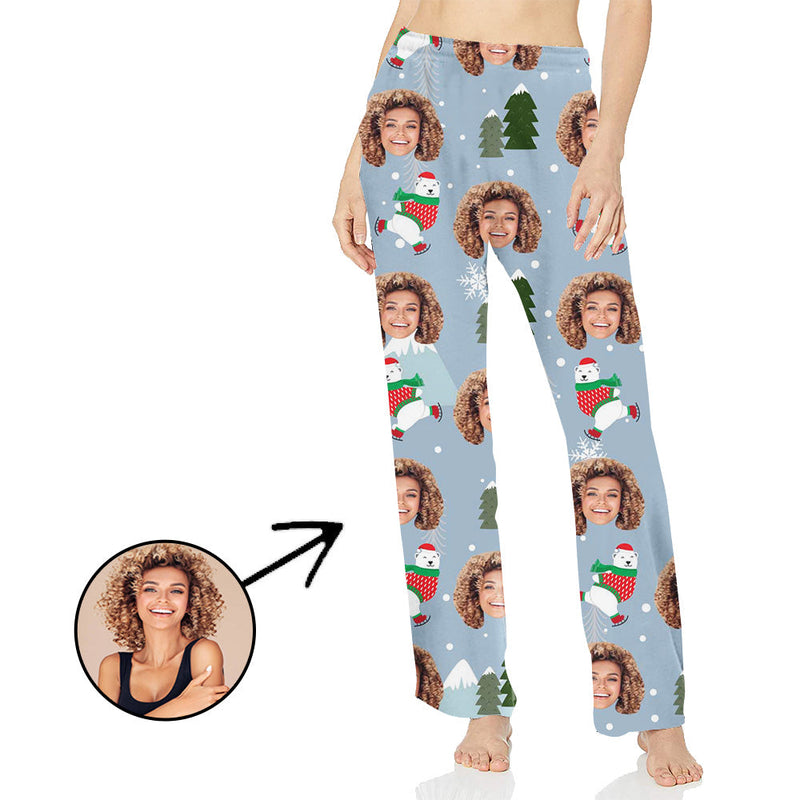 Custom Photo Pajamas Pants For Women Christmas Tree And Bear