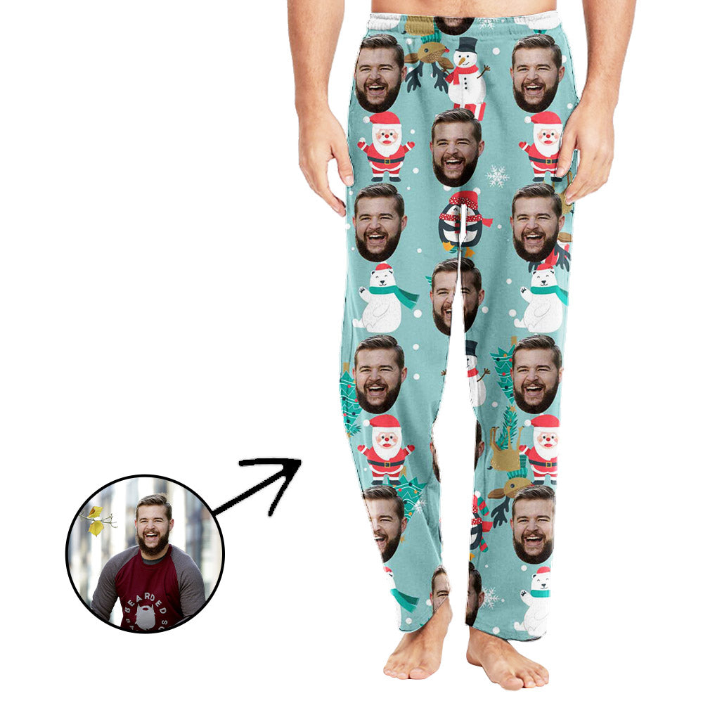Custom Photo Pajamas Pants For Men Bear And Penguin