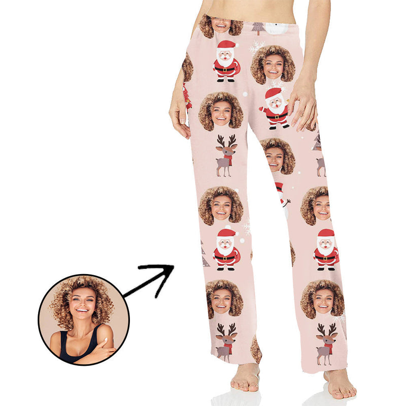 Custom Photo Pajamas Pants For Women Deer And Christmas Tree