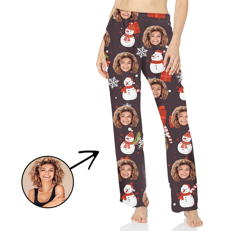 Custom Photo Pajamas Pants For Women Snowman And Gift