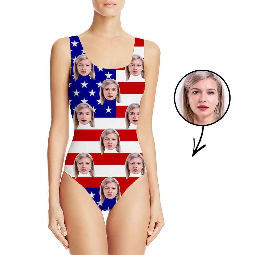 Custom Swimsuit Personlized Swimsuit Face Swimsuit American Flag Personalized Bathing Suit For Women One Piece Swimsuit