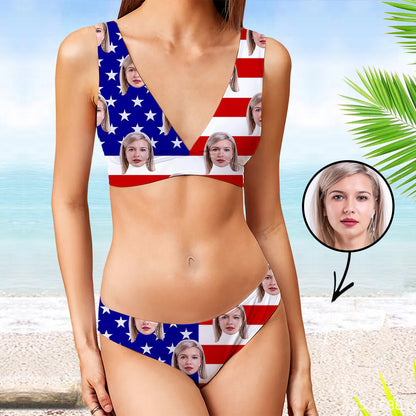 Custom Bikini Personlized Bikini Face Bikini American Flag Personalized Bathing Suit For Women Bikini Set