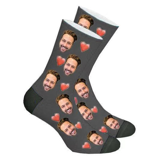 Custom Grey Heart Face Socks Photo Socks