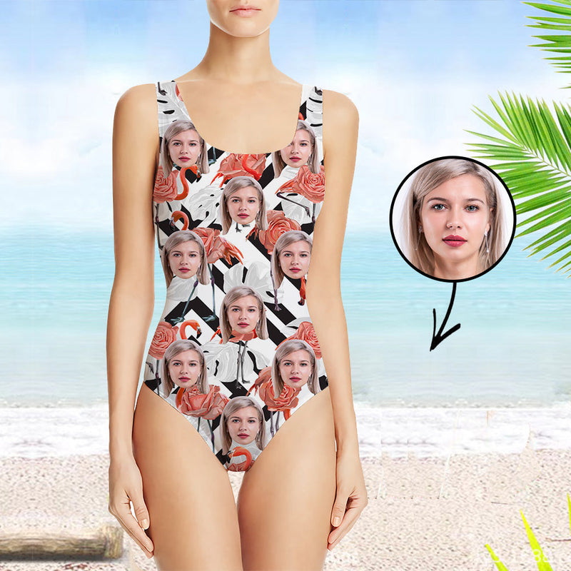 Custom Face Swimsuit One Piece Face Swimsuit Face Bikini American Flag Suspender Swimsuit Personalized Bathing Suit For Women