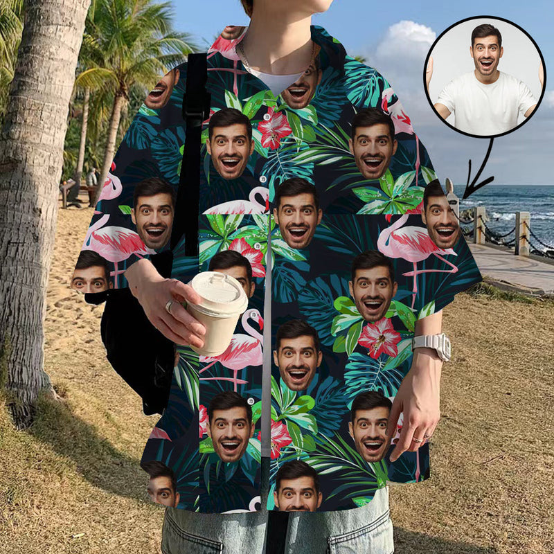 Custom Hawaiian Shirts with Face Hawaiian Shirts Tropical Aloha Shirt Green And White Leaf