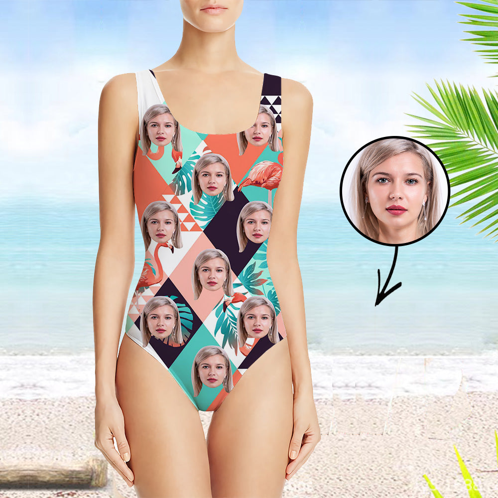 Custom Swimsuit Personlized Swimsuit Face Swimsuit Tropical Vegetation Face Personalized Bathing Suit For Women One Piece Swimsuit