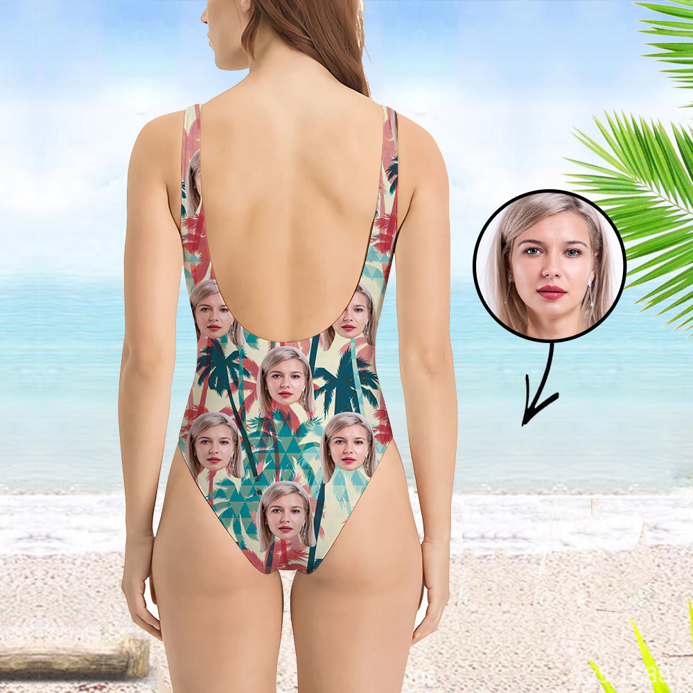 Custom Swimsuit Personlized Swimsuit Face Swimsuit Tropical Vegetation Face Personalized Bathing Suit For Women One Piece Swimsuit
