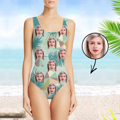 Custom Swimsuit Personlized Swimsuit Face Swimsuit Tropical Vegetation Face Personalized Bathing Suit For Women One Piece Swimsuit