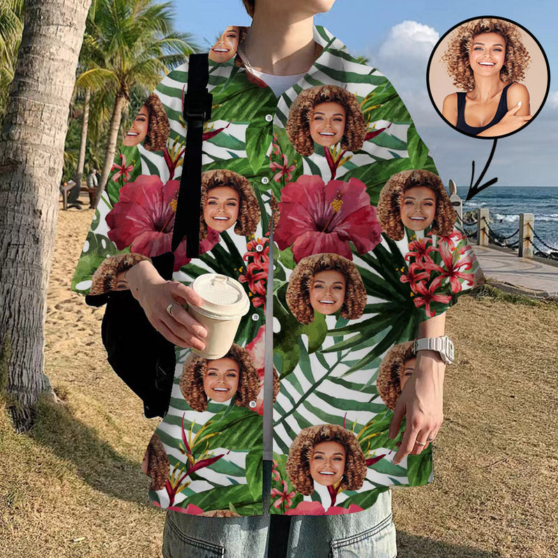 Custom Face Hawaiian Shirt For Boyfriend/Husband Personalized Hawaiian Shirt Pink Flowers