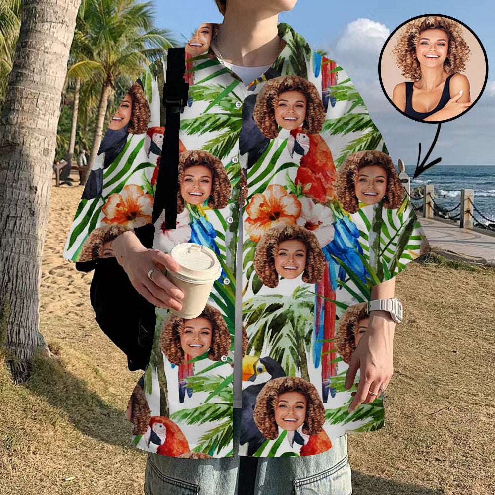 Custom Face Hawaiian Shirt For Boyfriend/Husband Personalized Hawaiian Shirt Big Flowers